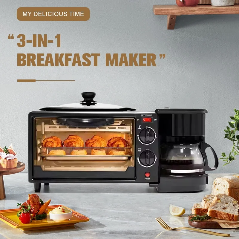 Reliable 3-in-1 Electric Toaster Oven Breakfast Maker Machine for Home & Hotel Use Mini Oven Safe