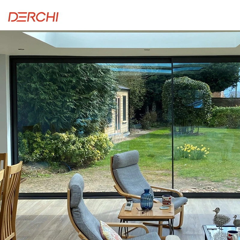 DERCHI Big Vision entrance Door electric narrow frame Slim Frameless Sliding Glass Door