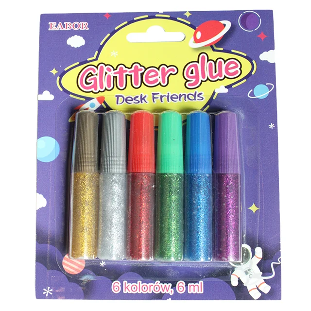 High Quality DIY 6 x 6ml Glitter Glue Supplies for Creative Paste Toys and Crafts Projects