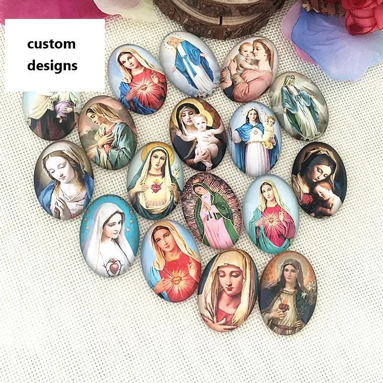 Оптовая продажа, недорогой магнит на холодильник из Овального стекла, Дева Мария, украшение, маленькие подарки, магниты на холодильник из эпоксидной смолы для домашнего декора