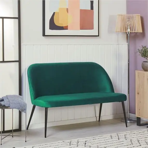 Nordic Furniture Dining Lounge Loveseat Upholstered Velvet Couch Double Seat Sofa Chair with Metal Feet