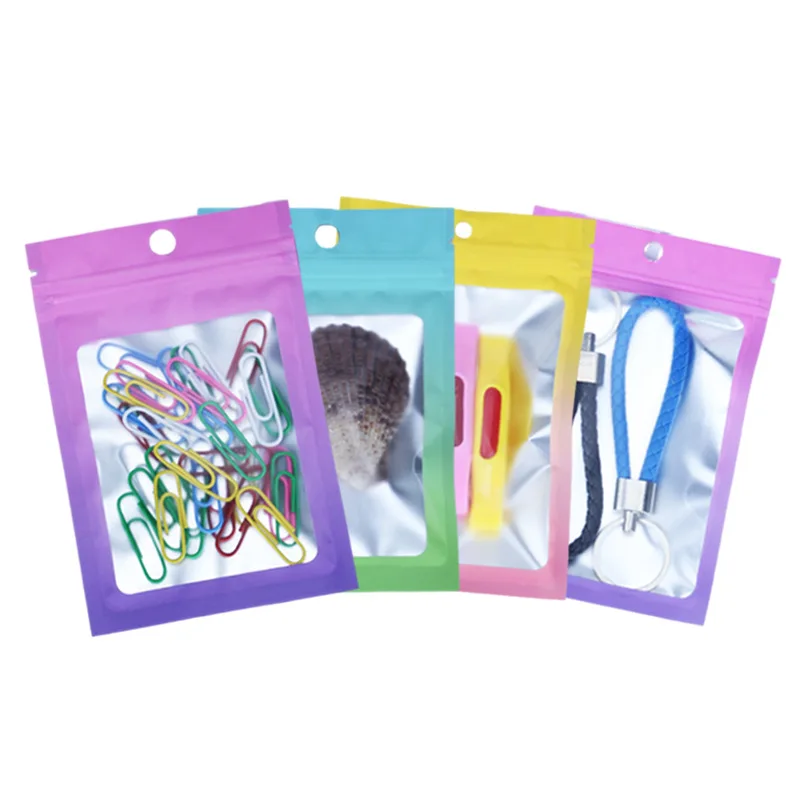 One Side Clear Small Mini Rainbow Iridescent Mylar Packaging Ziplock Pouch Bags custom logo pvc plastic shopping bag holographic
