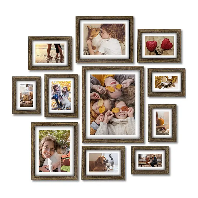 Rustic Custom Tabletop Wall Decor Glass Wood Mdf Collage Picture Frames Set