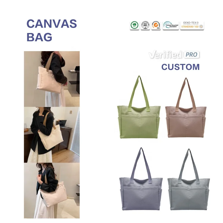 Huahao многоцветная большая Индивидуальная сумка-тоут из хлопка и парусины на заказ для продуктов