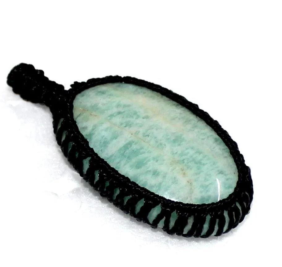 Trending Amazonite Oval Cabochon Macrame Cord Wrap Stone Pendant Crystal Healing Stones Piedras Naturales