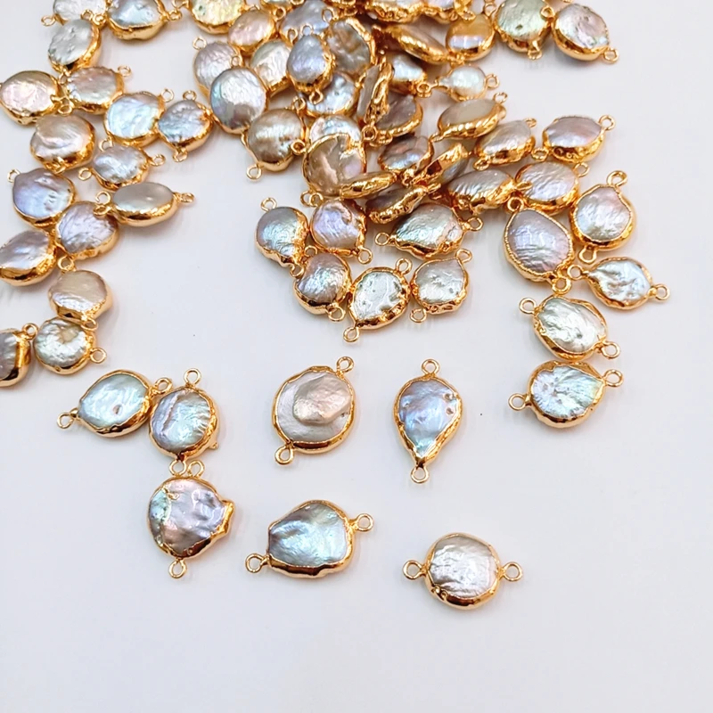 DIY Bracelet Earring Connector Gold Plated Bezel Irregular Pearl Natural Freshwater Baroque Pearl Connector