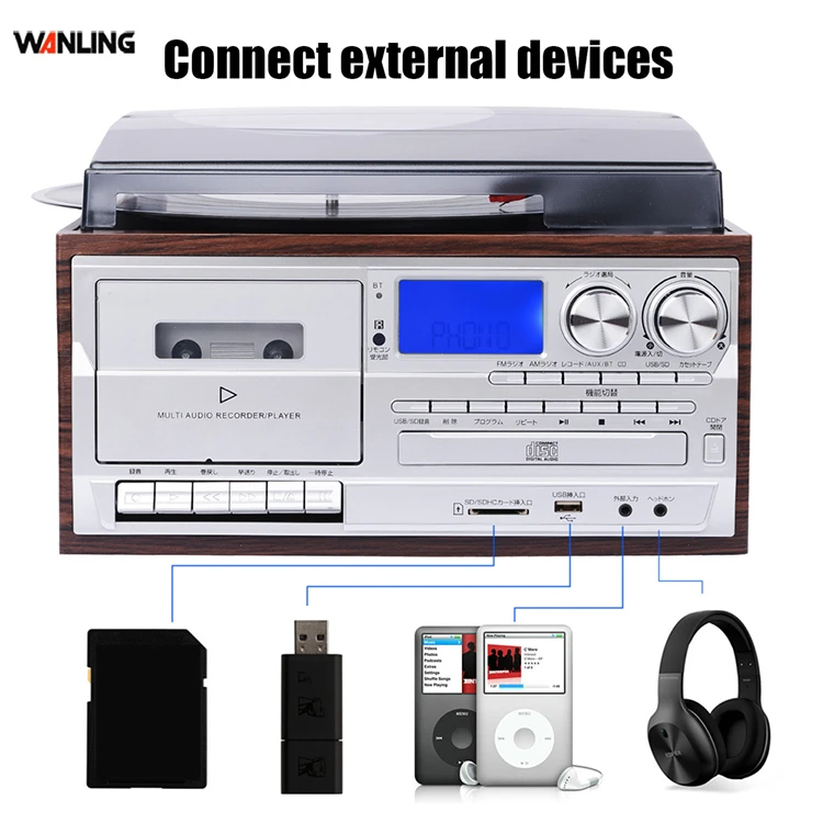 China best quality retro radio 3-speed turntable vinyl record player with usb burner