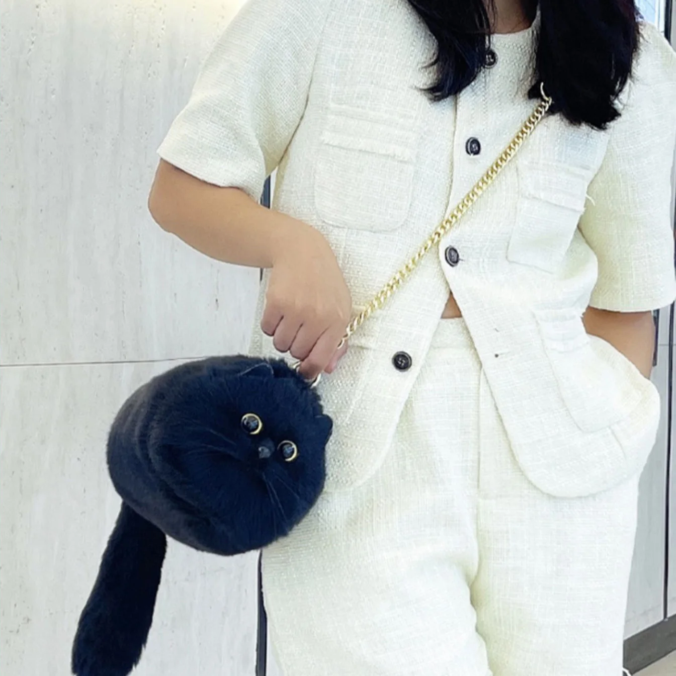 2023 fashion novelty gifts lovely 3D cat shape fur sling bags cute women handbags furry ladies crossbody bag