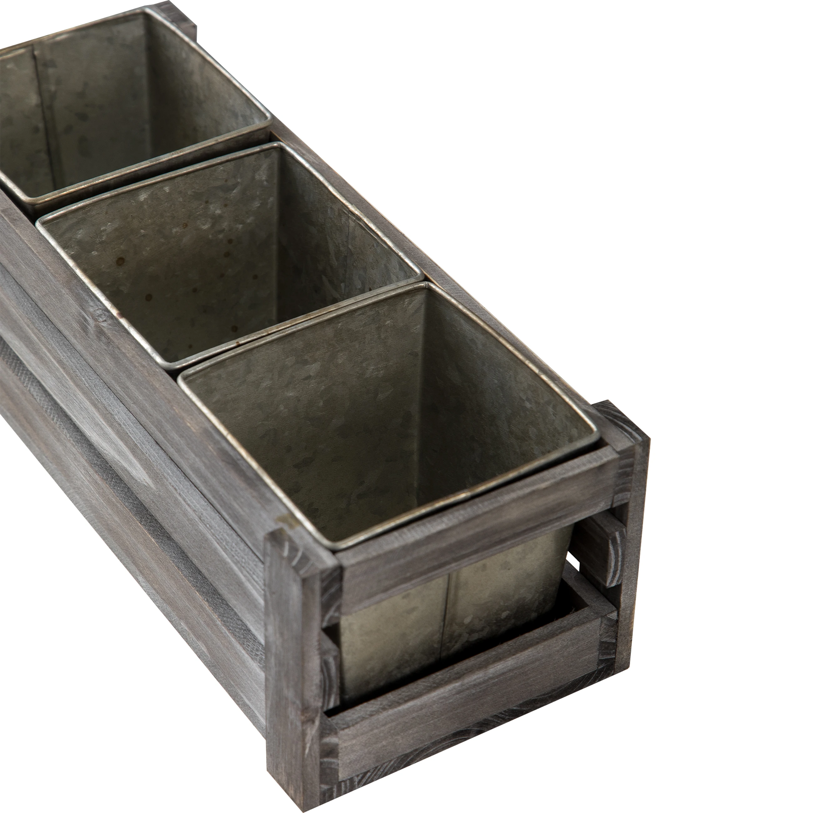 Decorative Handmade Garden Flower Pots Rustic Galvanized Sheet & Wood Garden Planter With Wood Polish Finishing Square Shape