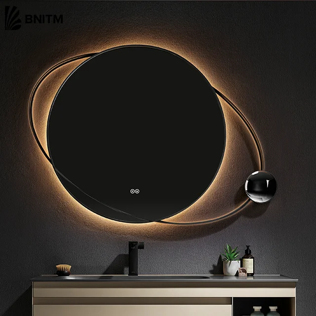 Фабрика BNITM роскошное украшение для дома красивое настенное освещение подсвеченное круглое зеркало со светодиодной подсветкой