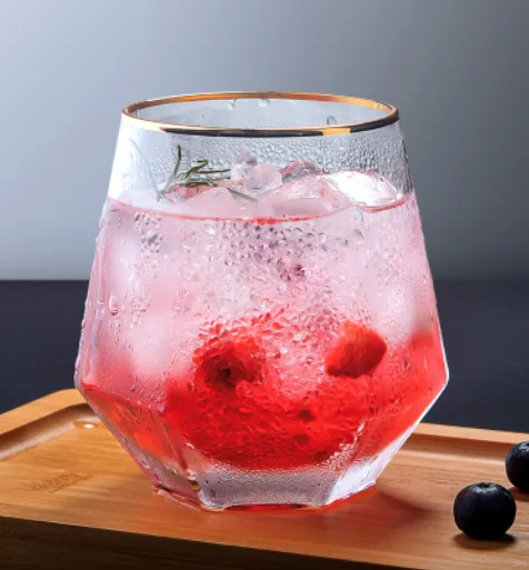 2022 manufacturers wholesale hexagonal glass high appearance level dazzle color gold cup INS colorful cold drink cup