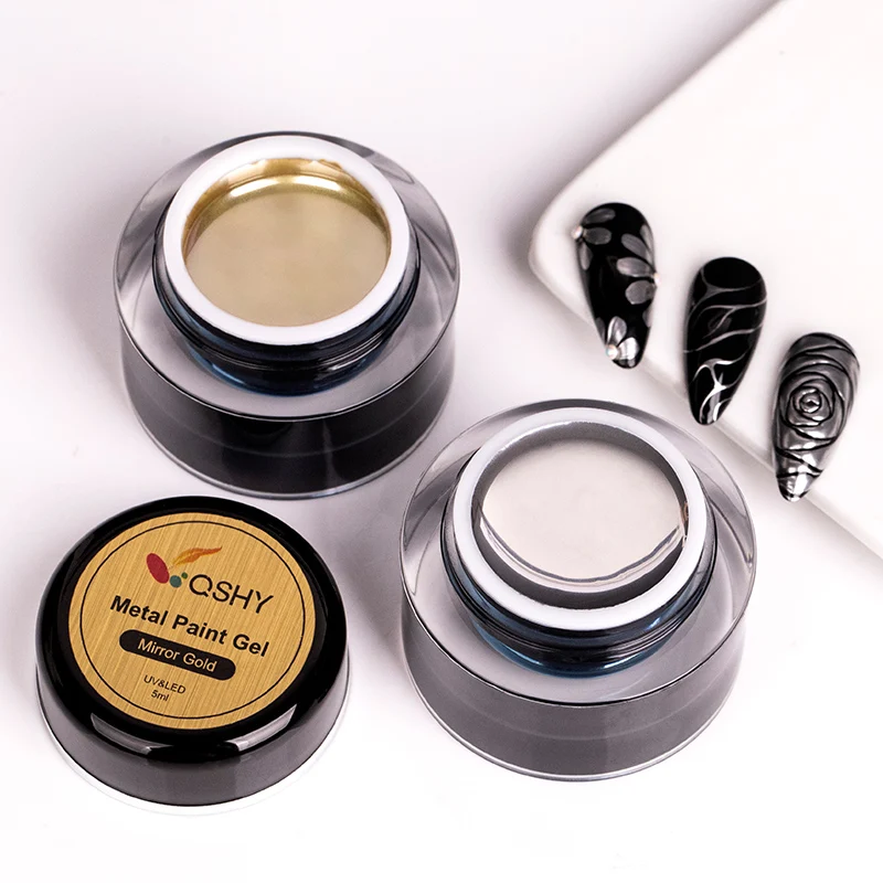 QSHY OEM UV Nail Polish Metallic Gel Liquid Art Paint 1kg Soak-Off Reflective Mirror Silver Chrome Gel Metallic Gel Nail Polish