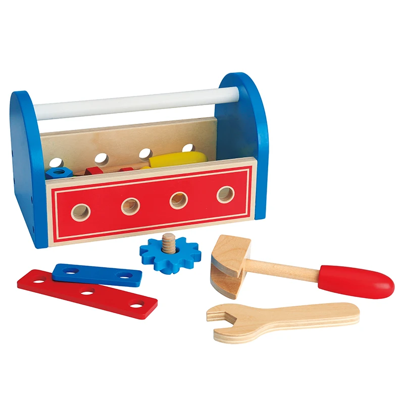European color design Pretend role play toy tool set toy green tool kit toy wooden children tool bench