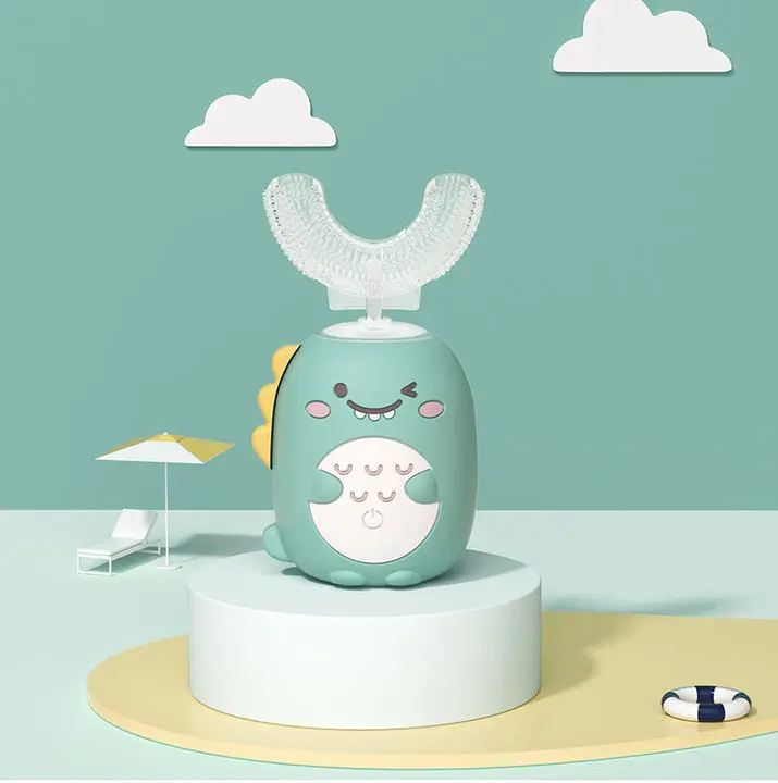3 Modes Easy Use Cartoon Image 360 Degrees High Quality Safty Food Grade Silicone Ultrasonic U Shape Electric Toothbrush Kids