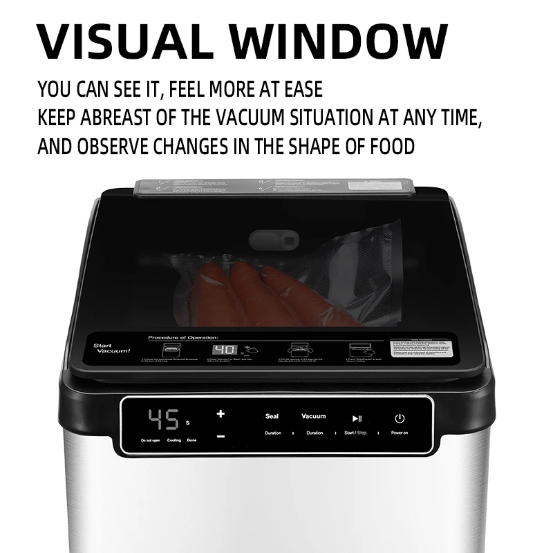 Commercial Chamber Vacuum Sealing Machine with -100KPA High Suction Power Desktop Food Vacuum Sealer