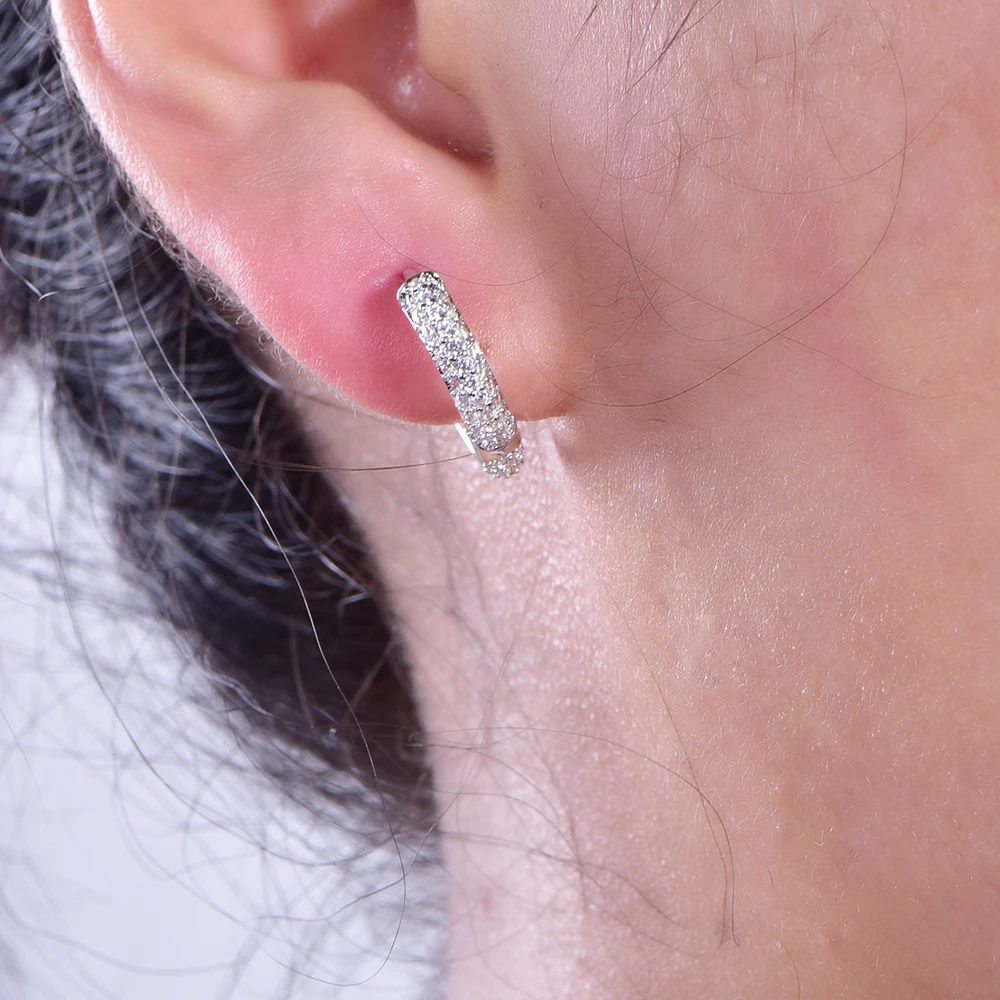 Pendientes de aro de plata de ley 925 Pendientes de aro de diamantes de oro blanco y rodio para mujer