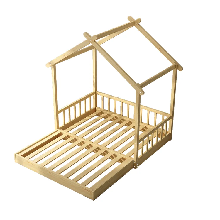 Wholesale Solid Wood Ins Style Retractable House Shape Montessori Bed Floor Bed Toddler