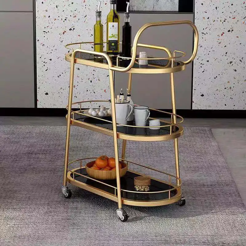  Modern style kitchen three-tier metal trolley Nordic food shopping Luxury household cosmetic with