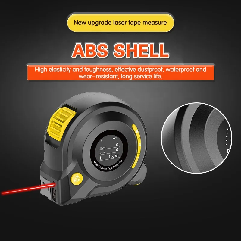 3 in 1 5m 40M multi function LCD display USB chargeable laser distance digital measuring tape