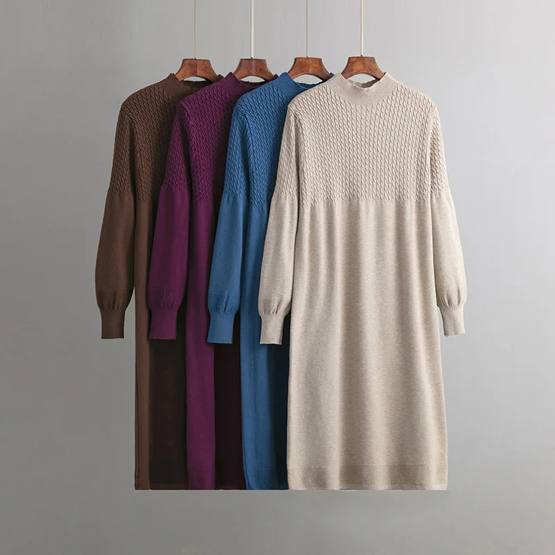 Wholesale Loose Medium Length Knitting Dress New Style Temperament In Autumn and Winter 2022 V-neck Long Sleeve Wool Dress