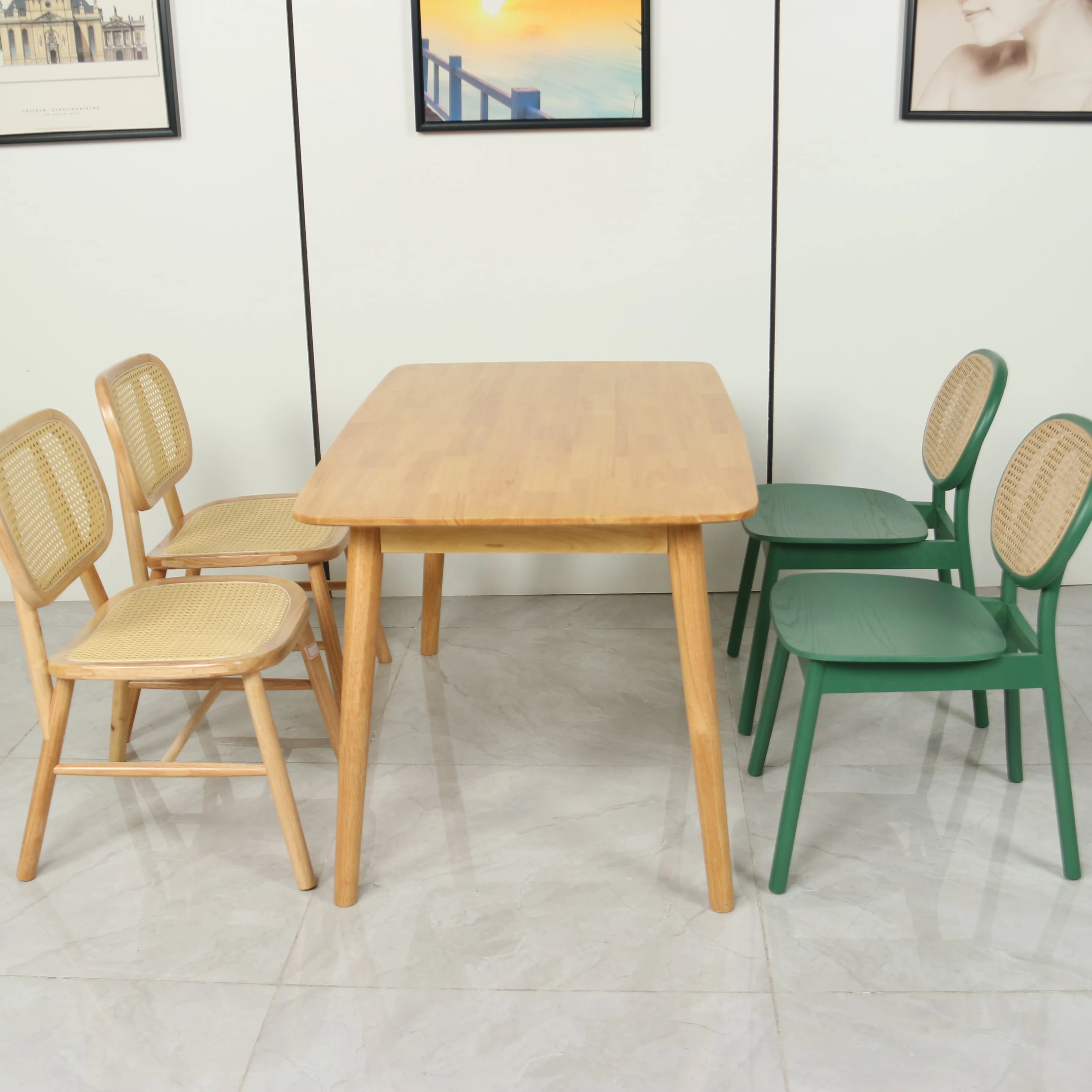 Best Sale Nordic Retro Home Dining Room Cafe Bistro Restaurant Solid Wood Woven Rattan Wicker Coffee Dining Chair