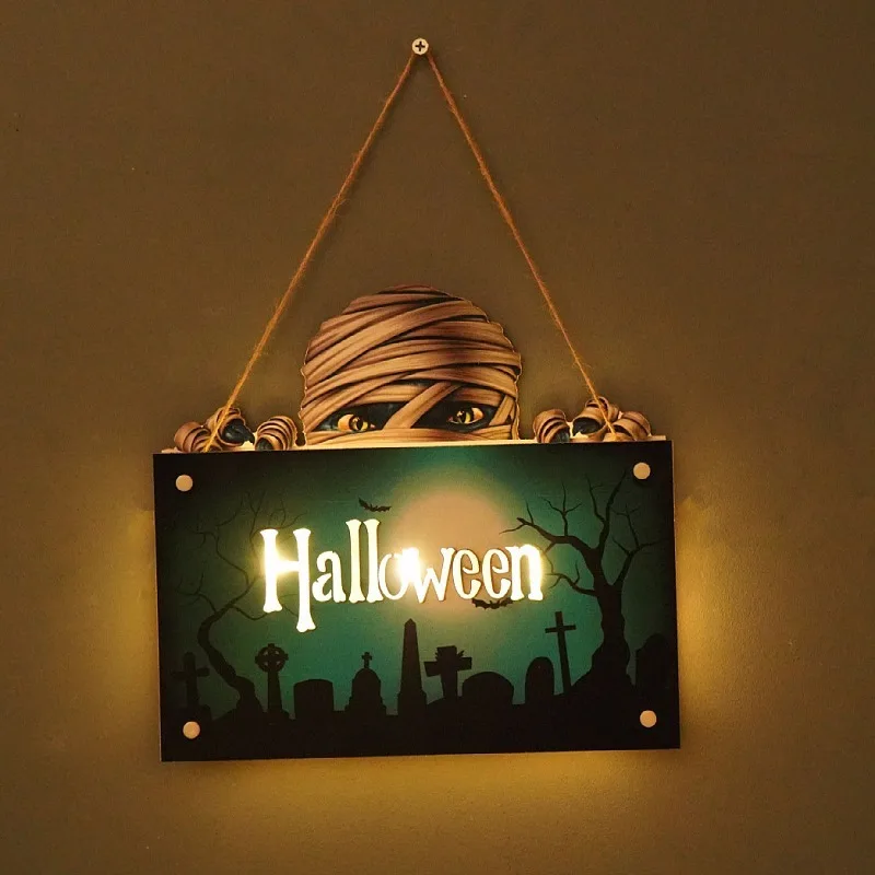 Halloween Door Sign Hanging Atmosphere Night Light Festival Wall Crafts Home Decoration Pendant