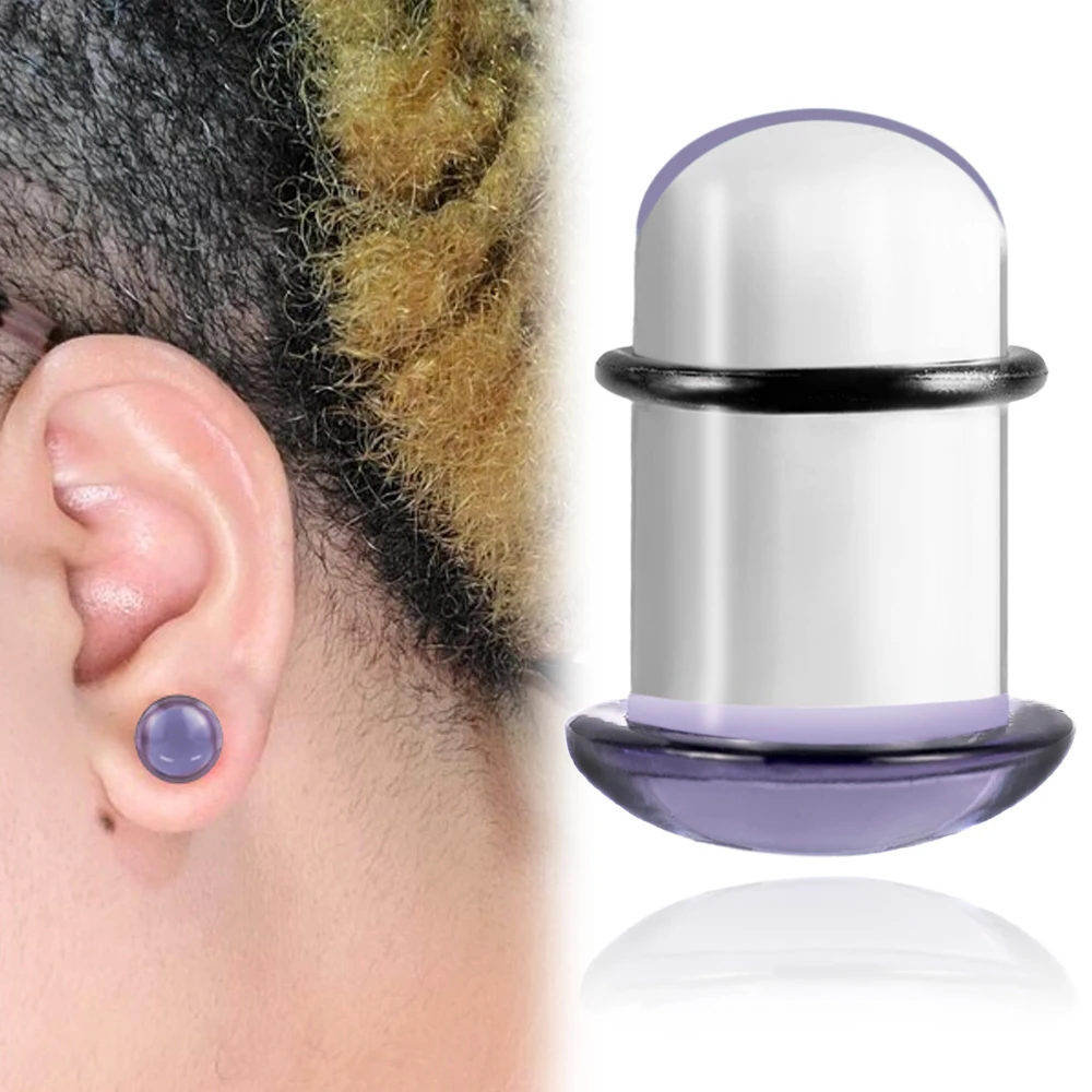 Evorte New Hot Purple Glass Ear Plugs Single Flared Tunnels with Black O-Ring Stretching Plugs Expander Body Piercing Jewelry