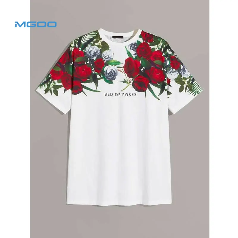 Men Floral  Letter Graphic Tee Positioned print White Tee shirts short sleeve polyester spandex