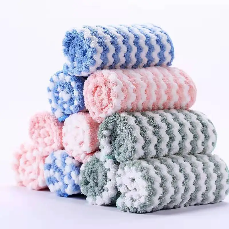 Large Thick Coral Velvet Luxury Adult Soft Absorbent Quick Drying Kitchen Towels Set
