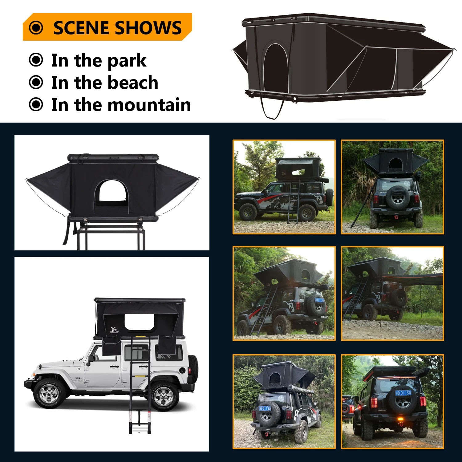 OEM ODM camping 4x4 aluminum hardshell car top tent with telescopic ladder