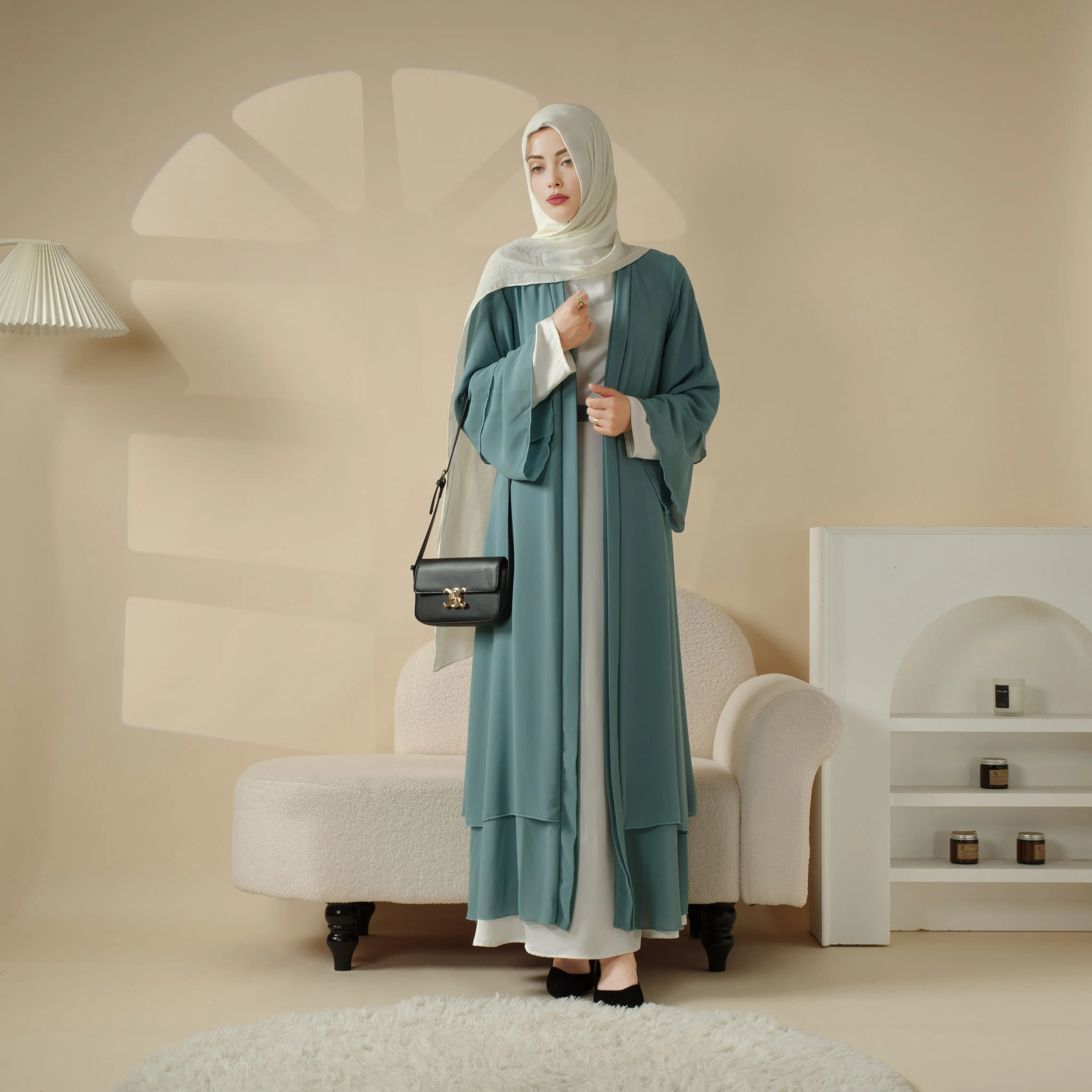 Stylish Chiffon Abaya Set Muslim Prayer Dress Ethnically Styled Jilbab Wedding Work Casual Occasions Silk Crepe Modest Dress Set