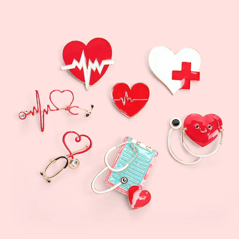 2023 Creative cartoon nurse Stethoscope Heartbeat Red Cross modeling accessories brooch wholesale