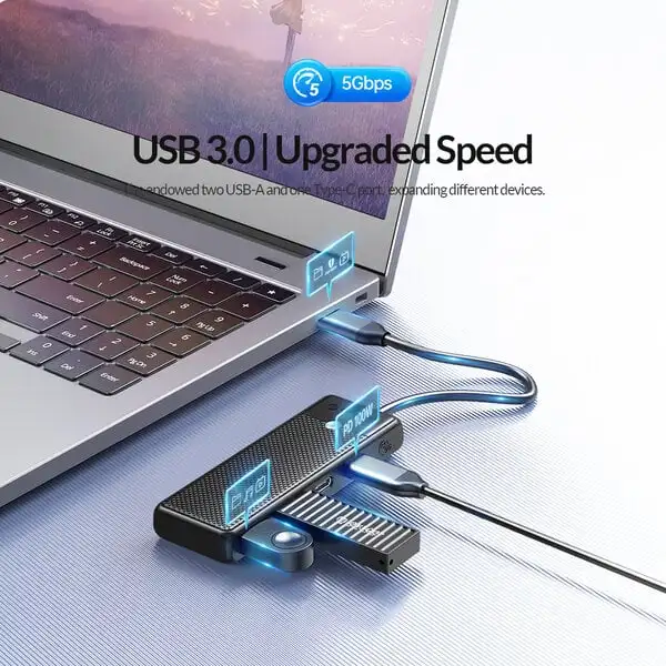 ORICO wholesale USB C Hub 4-in-1 USB C to USB Multiport Adapter, USB-C Data Port, 2 USB 3.0 Data Ports, USB C Splitter