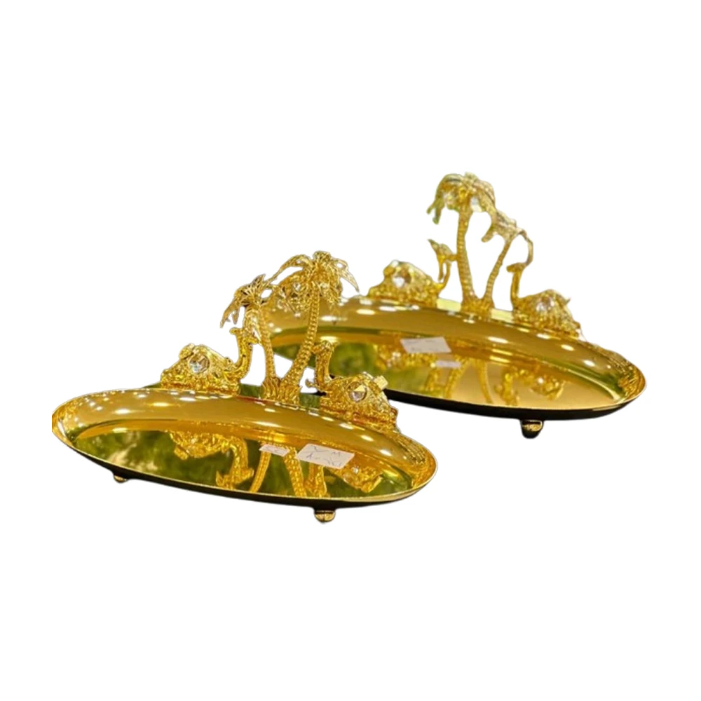 Golden Ramadan Trays Muslim Style Metal Storage Trays for Home Decoration for Eid Ramadan Decor in Arab Countries