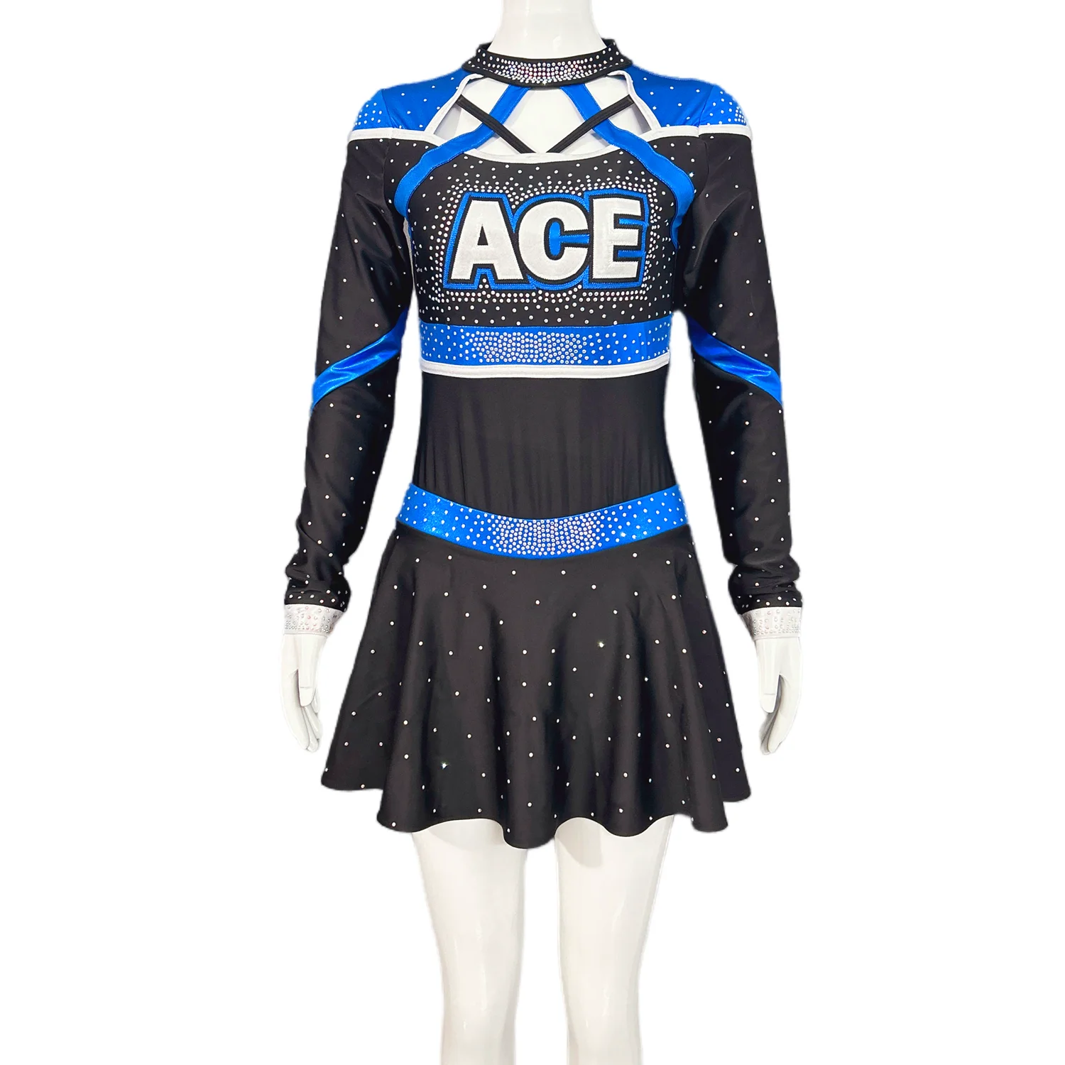 Newest style customized design cheer practice wear Custom sublimated sexy cheerleading uniforms with AB rhinestones
