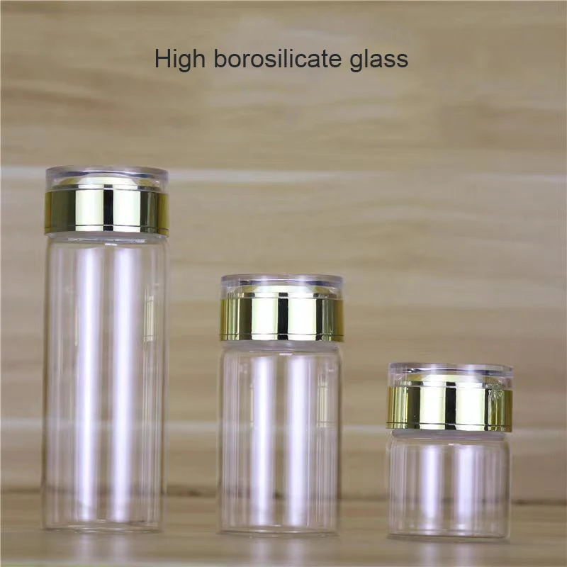 250ml 300ml Silver Gold Airtight 3oz Canister Grain Tea Glass Packaging Jar with Screw Acrylic Lid