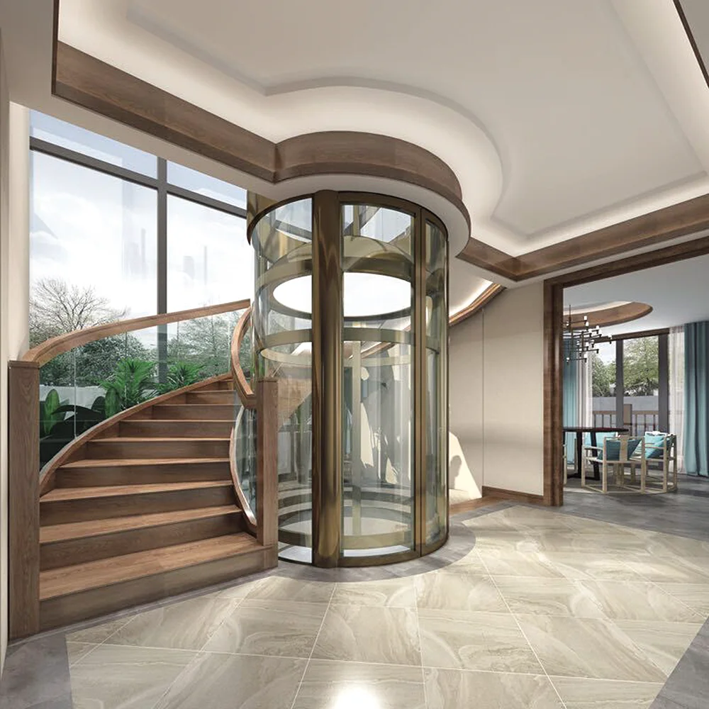 Round Panoramic Observation Elevator Without Machine Room Residential Glass Elevator Home