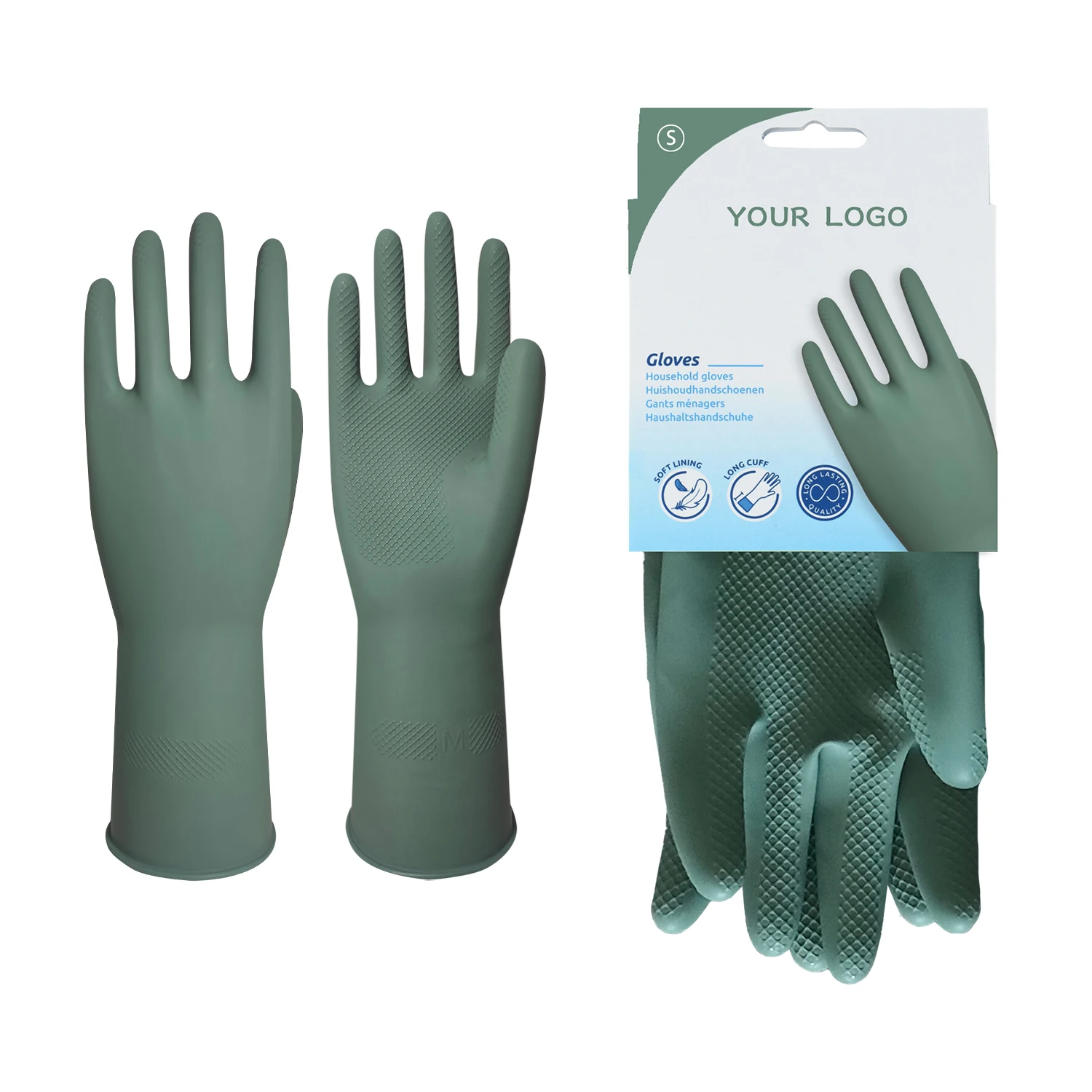 Korean 32cm Long Multi Purpose Flexible Reusable Kitchen Dish Washing Cleaning Dishwashing Natural Latex Household Rubber Gloves