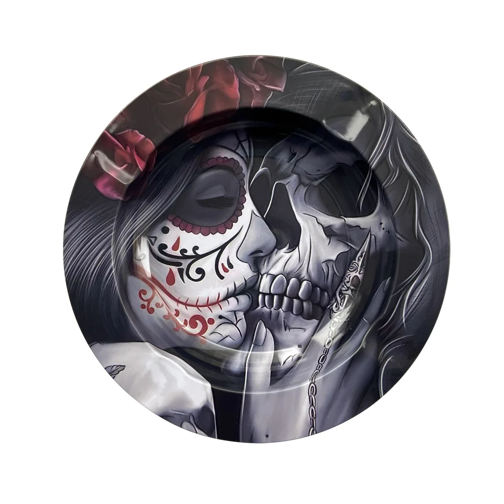 Wholesale custom printed round metal tin ashtray portable smoke ashtray Cigarettes Ashtray