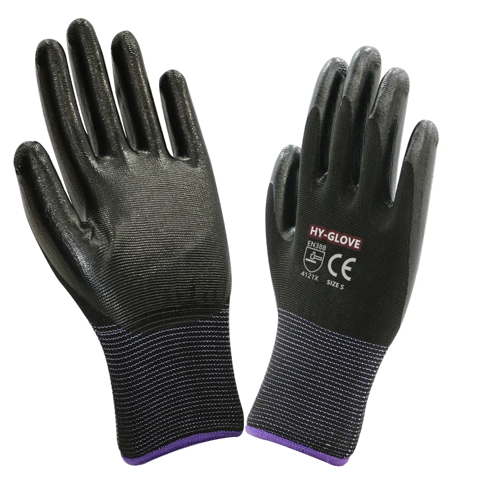 ECONOMIA CHINA GUANTES CONSTRUCTION CALIBRE 13 DE POLIESTER NEGRO GUANTES DE NITRILO USO INDUSTRIAL