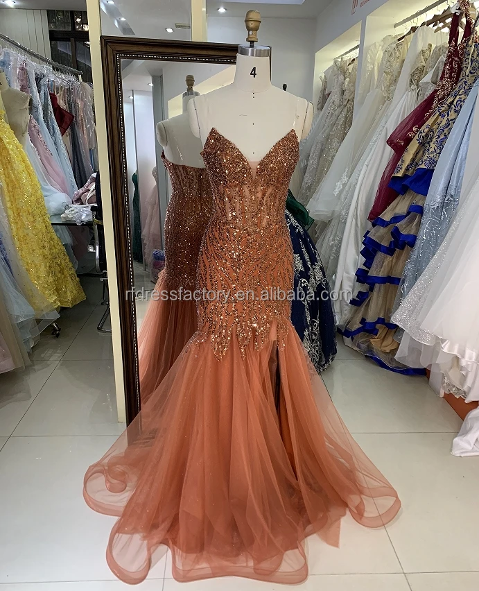 2024 green New embroidery sleeveless satin mermaid lace up back long prom evening women dresses wholesale