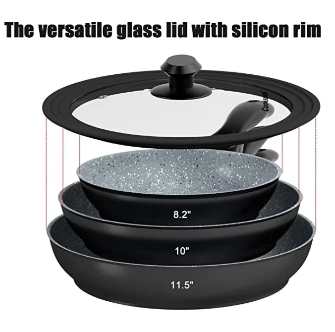 Non-Stick Frying Pans, Granite Frying Pans with Stone-Derived Coating, Aluminum Cooking Pan with Universal Li