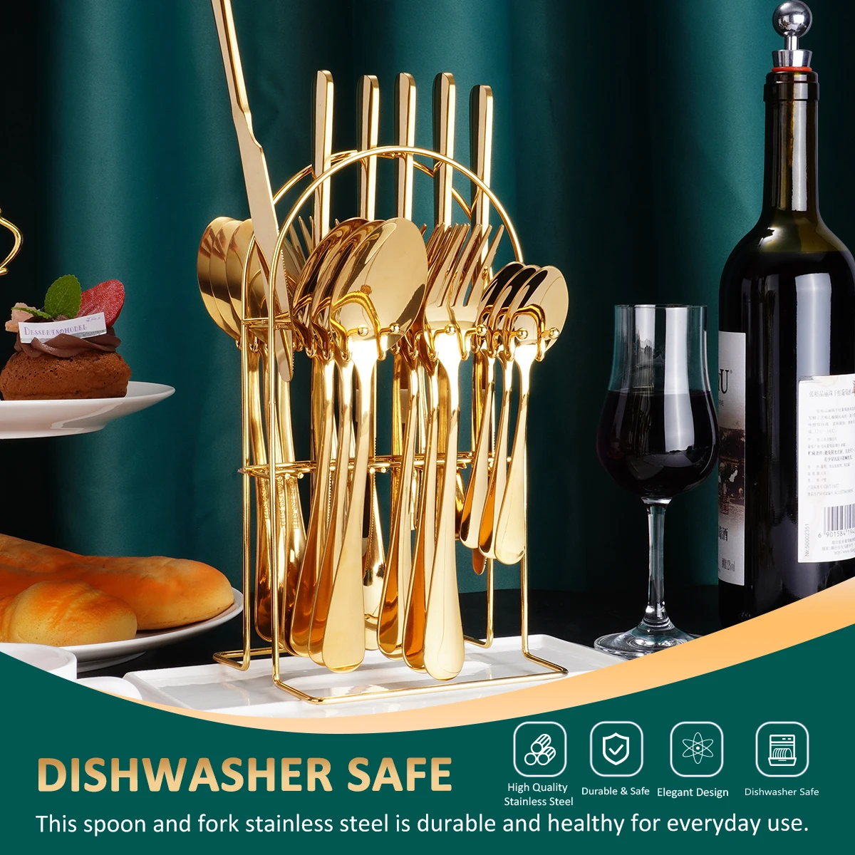 Custom High Quality Modern Flatware With Holder Restaurant Hotel Luxury Wedding Cutlery Gold Stainless Steel Silverware Set