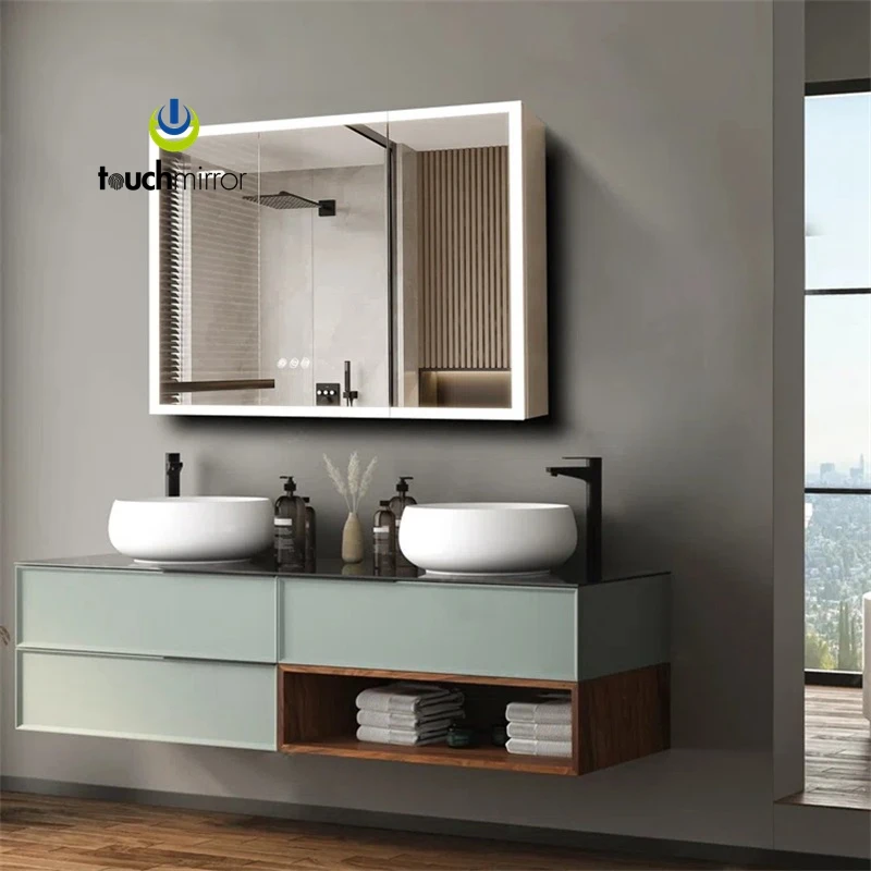 Wall Furniture Smart Bathroom Makeup Led Lighted Mirror Cabinet With Defogging