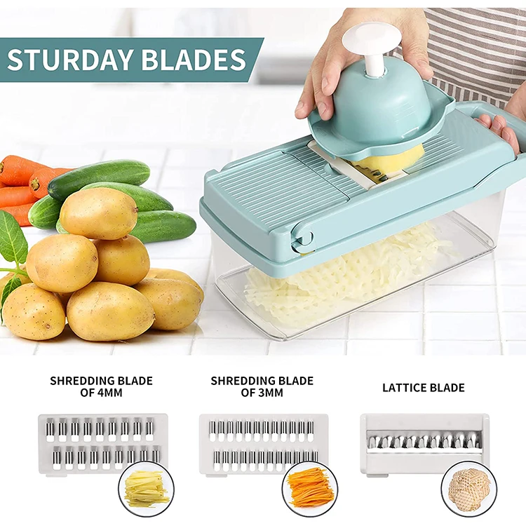 Pro-Series12-in-1 Vegetable Chopper, 7 Blade Vegetable Slicer, Onion Mincer Chopper Cutter Dicer with Container