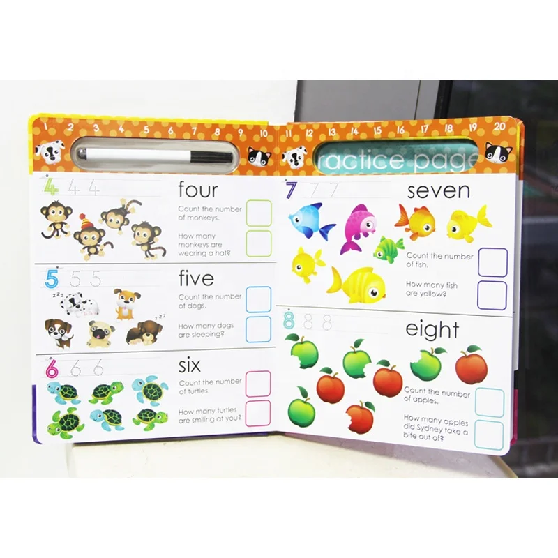 
2021 new designed for children education learning wipe and clean books smart book erasable with pen 