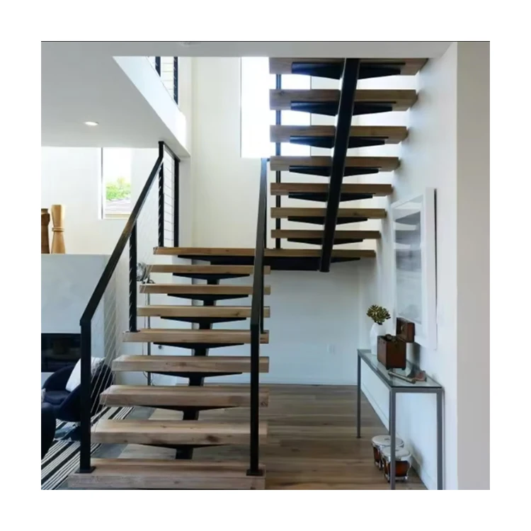 Solid Oak Wood Steps Floating Stairs Timber Stairs Wood Handrail Villas Wooden Staircases