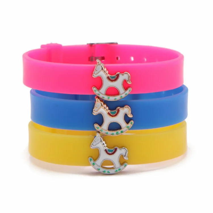 Newest design multi color rhinestone slider charms silicone bracelet wholesale kids charm bracelets