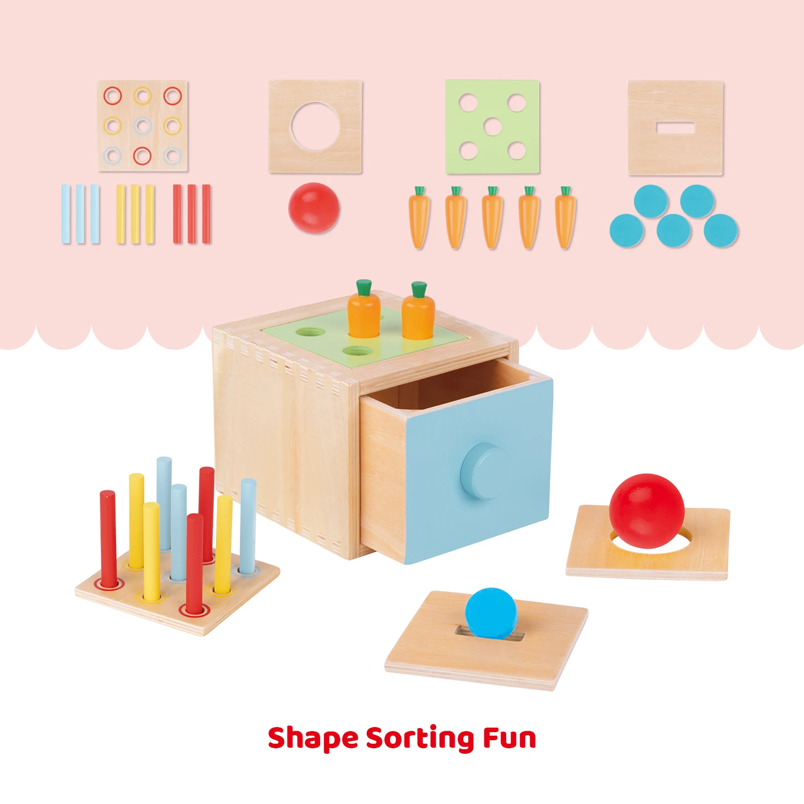 Wooden 4 In 1 Educational Box Carrot Shape Sorter Coin Box Wooden Toy Montessori Toys for Kids