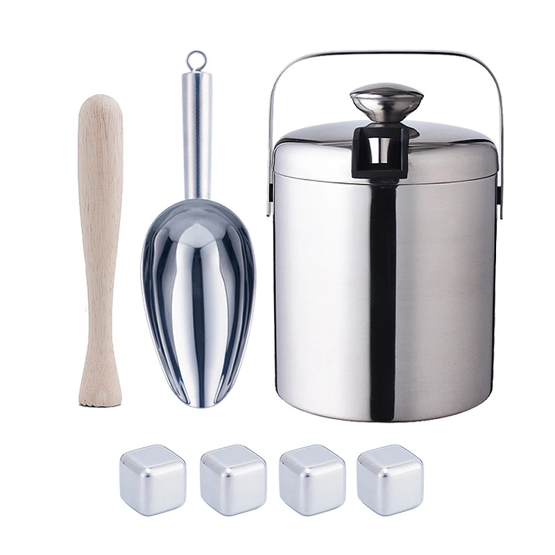 Stainless Steel Double Walled Insulated Ice Bucket With Lid Ice Bucket And Tong Set